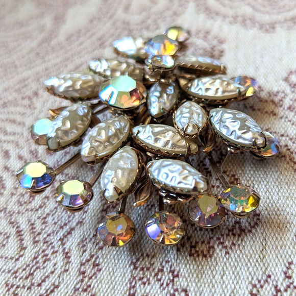 Judy Lee Aurora Borealis Lava Stone Brooch w Prong Setting Unsigned Vintage - Picture 7 of 10